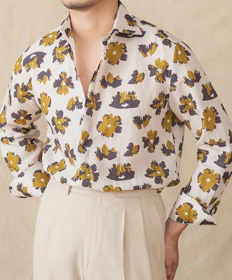 Linen beach printed long - sleeve shirt - Antonios