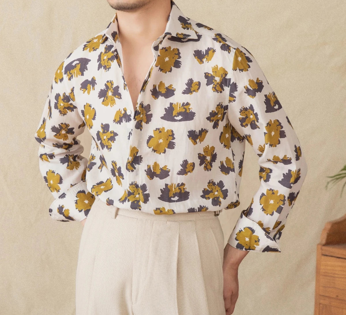 Linen beach printed long - sleeve shirt - Antonios