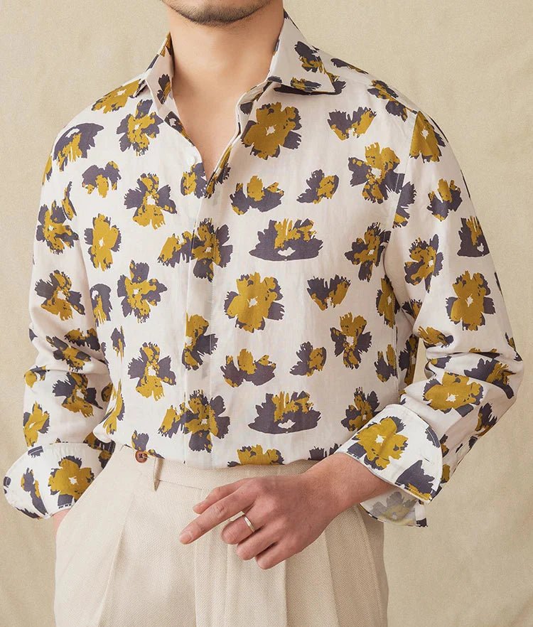 Linen beach printed long - sleeve shirt - Antonios