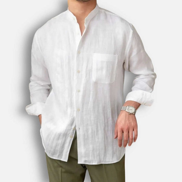 Men's Shirt Linen Shirt Cotton Linen Shirt Chinese Collar Shirt Mandarin Collar Shirt Summer Shirt Plain Vacation Hawaiian White Brown Long Sleeve