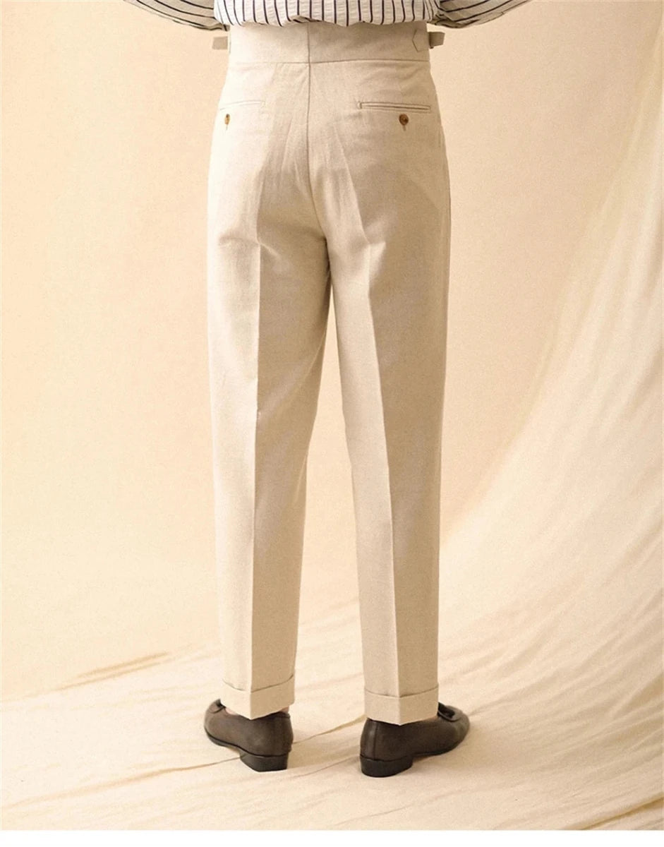 Linen straight fit business pants - Antonios