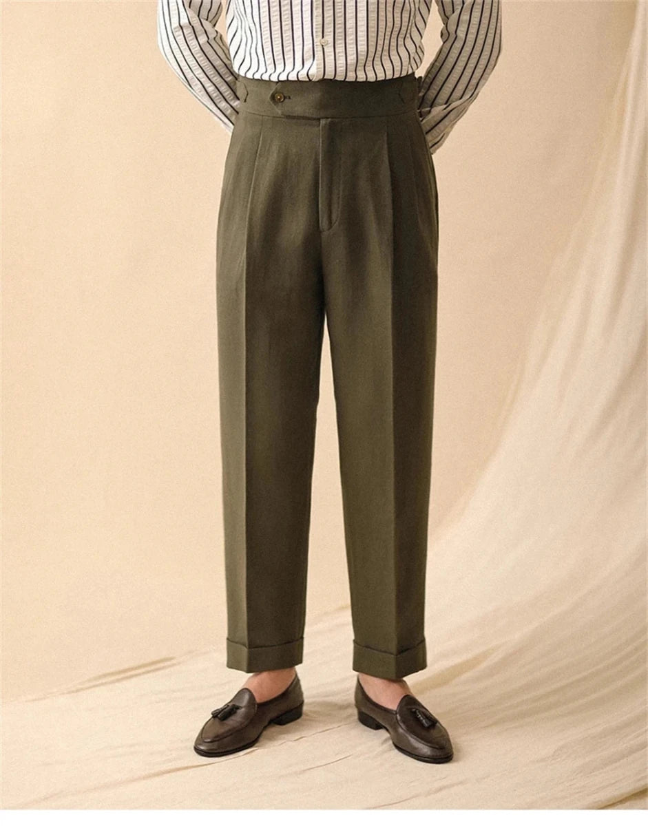 Linen straight fit business pants - Antonios