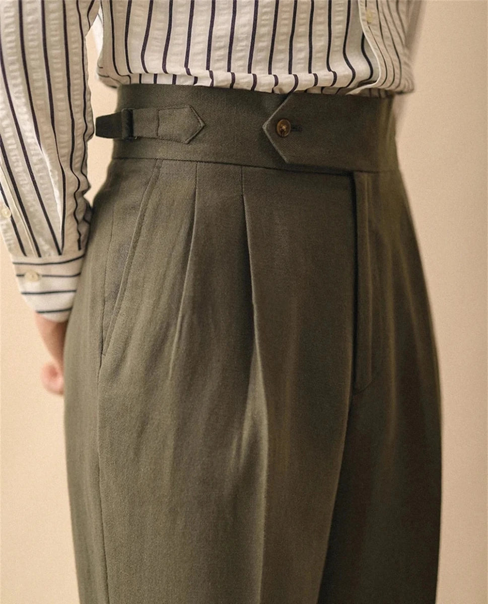 Linen straight fit business pants - Antonios