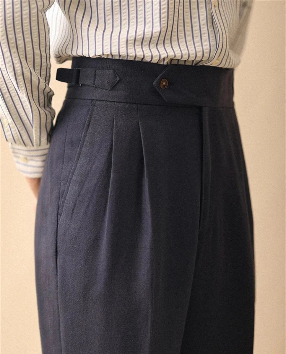 Linen straight fit business pants - Antonios