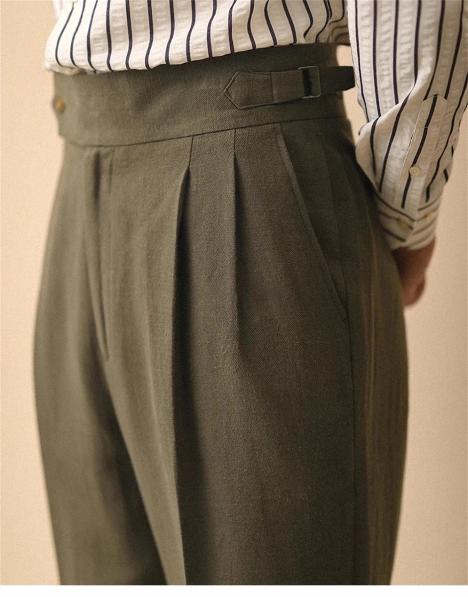 Linen straight fit business pants - Antonios