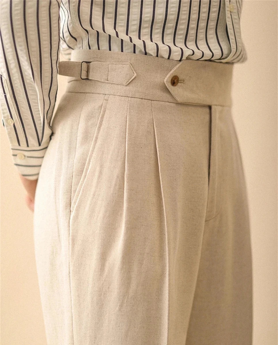 Linen straight fit business pants - Antonios