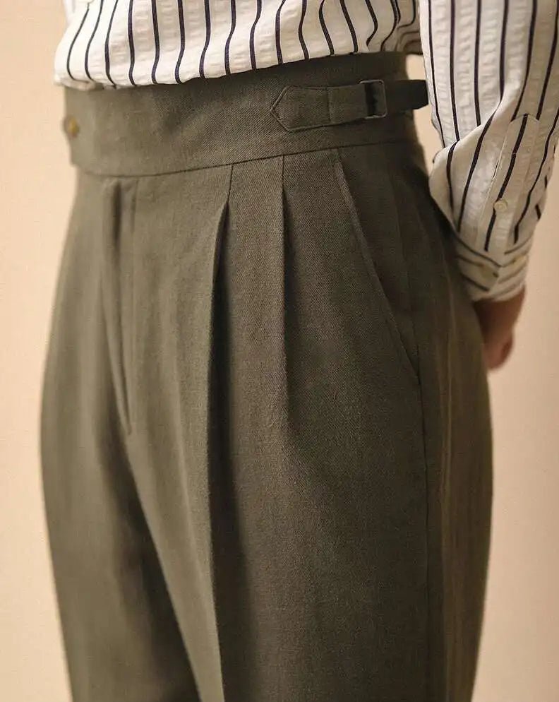 Linen summer high - waist elegant trousers - Antonios