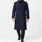 Long double breasted wool blend coat with cuff tabs - AntoniosClothing - Navy blue