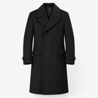 Long double breasted wool blend coat with cuff tabs - AntoniosClothing - Black