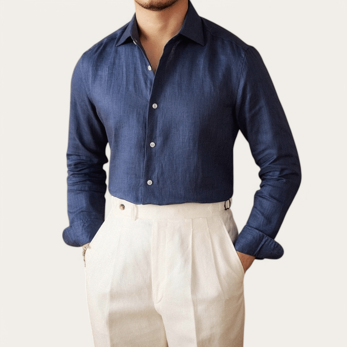 Long sleeve eight - collar breathable light luxury casual shirt - Antonios