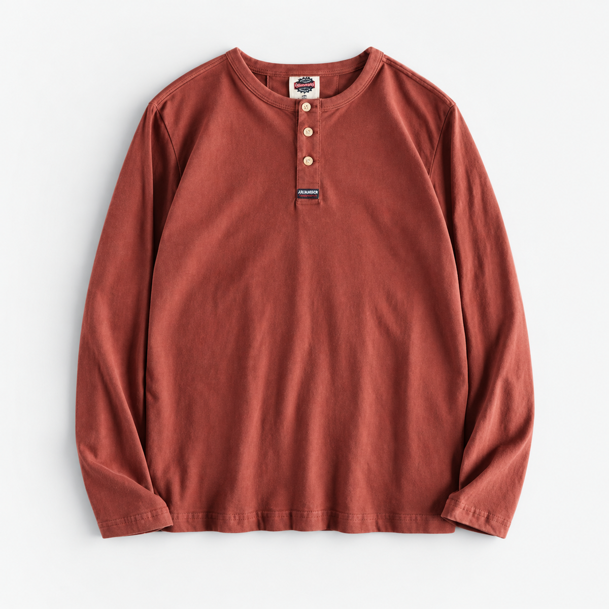 Cotton button-neck sweater — Dust Red
