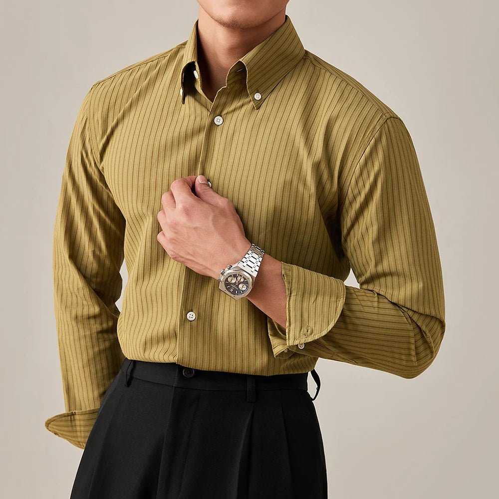 Luxury striped button up shirt formal business style - Antonios