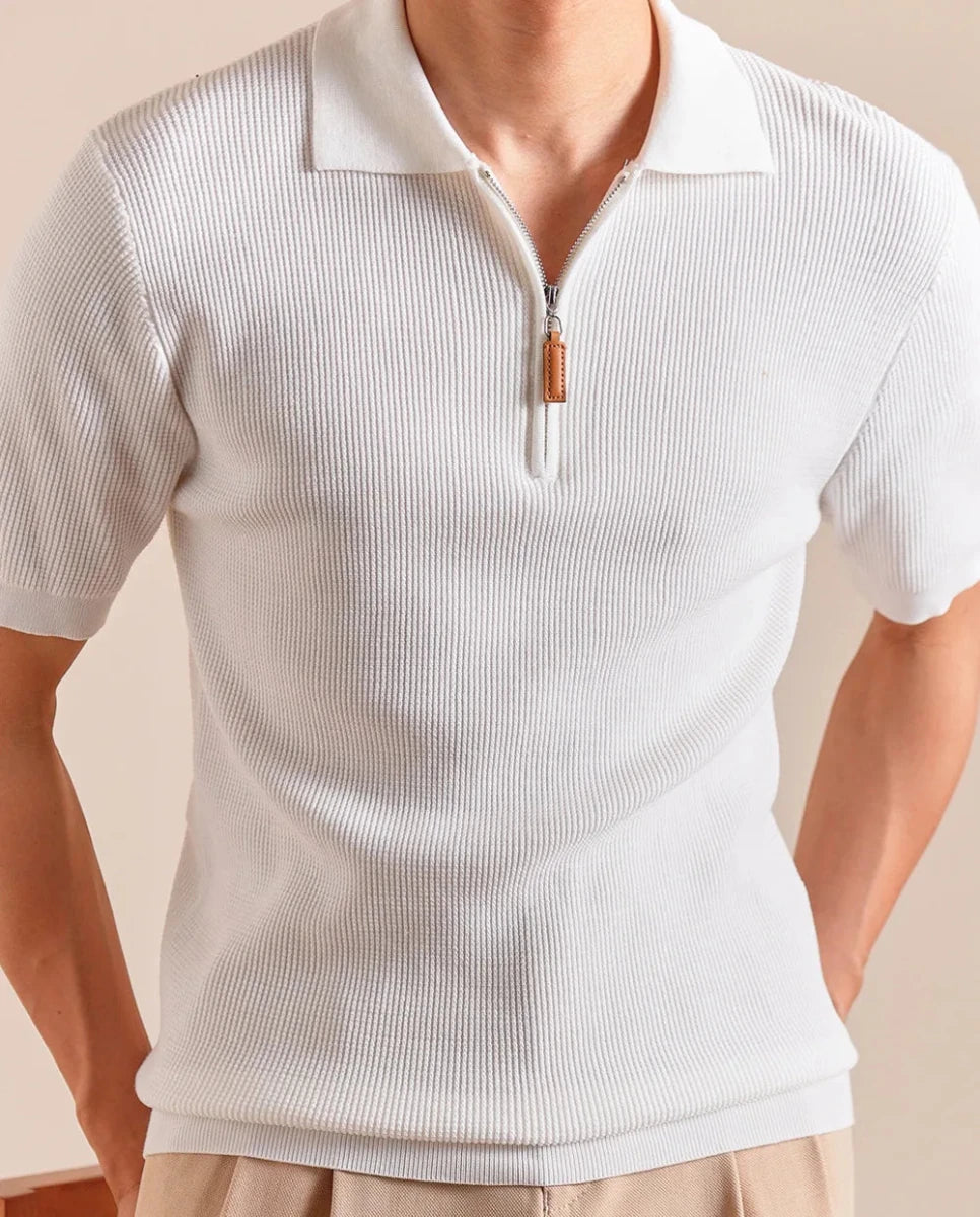 Lyocell blend knitted zippper polo t-shirt - Antonios