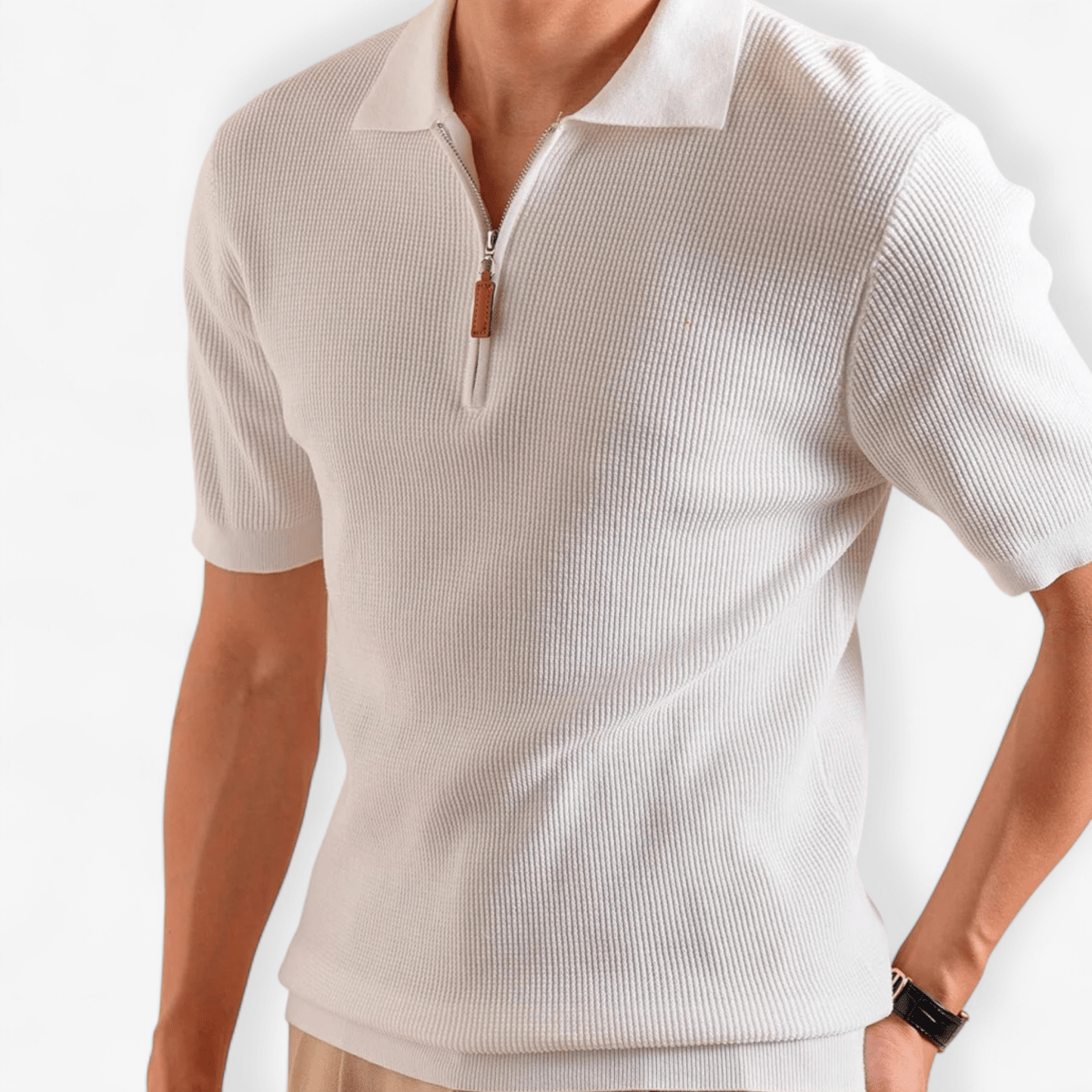 Lyocell blend knitted zippper polo t-shirt - Antonios
