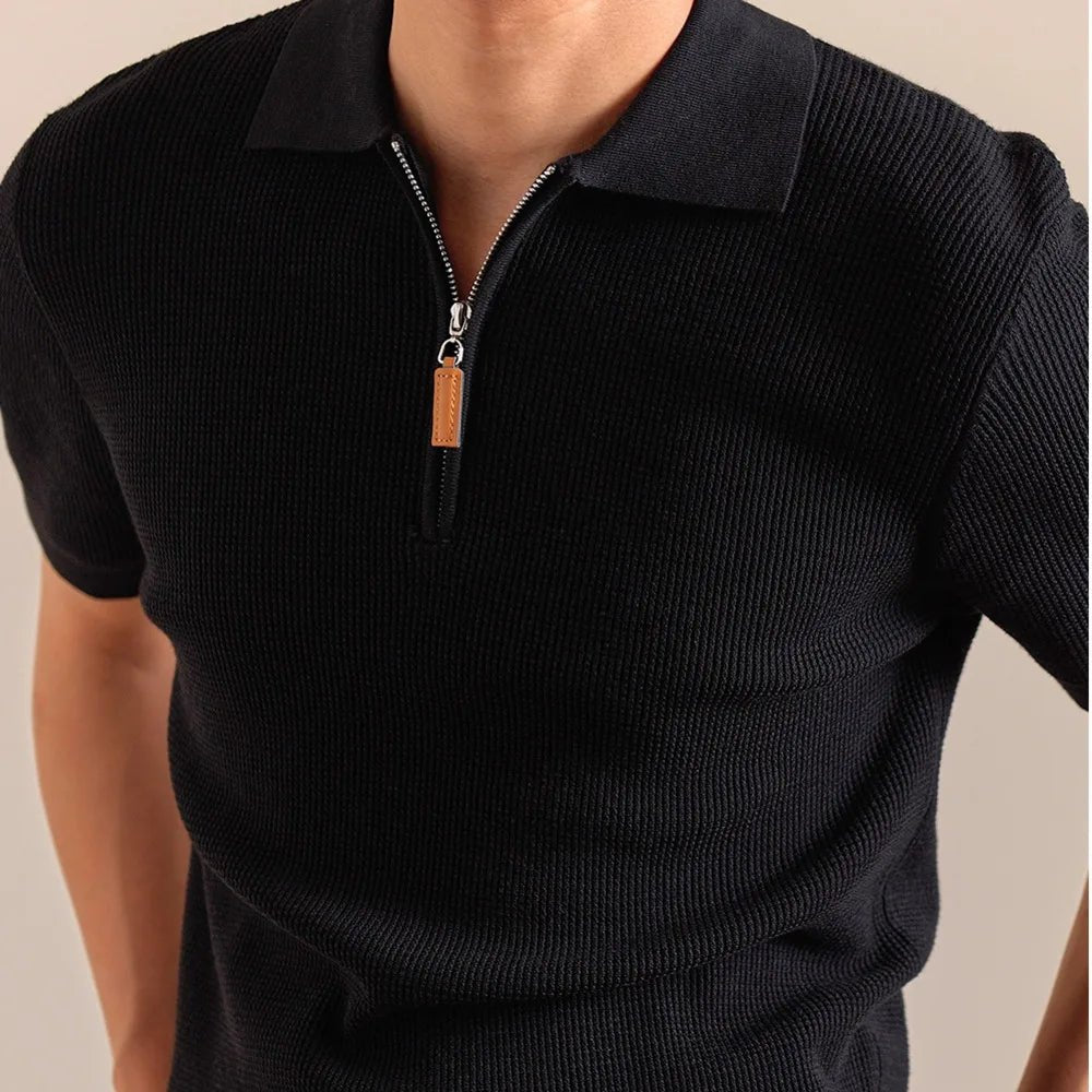 Lyocell blend knitted zippper polo t-shirt - Antonios