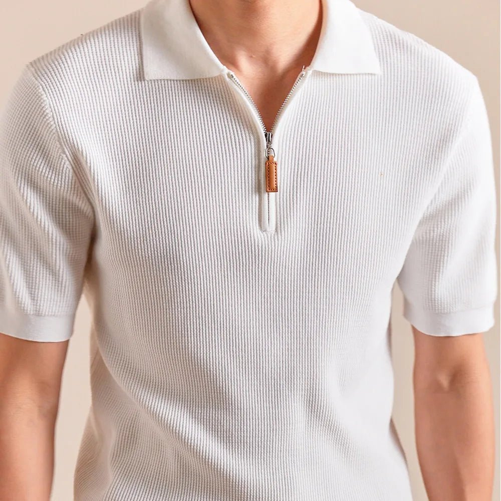 Lyocell blend knitted zippper polo t-shirt - Antonios