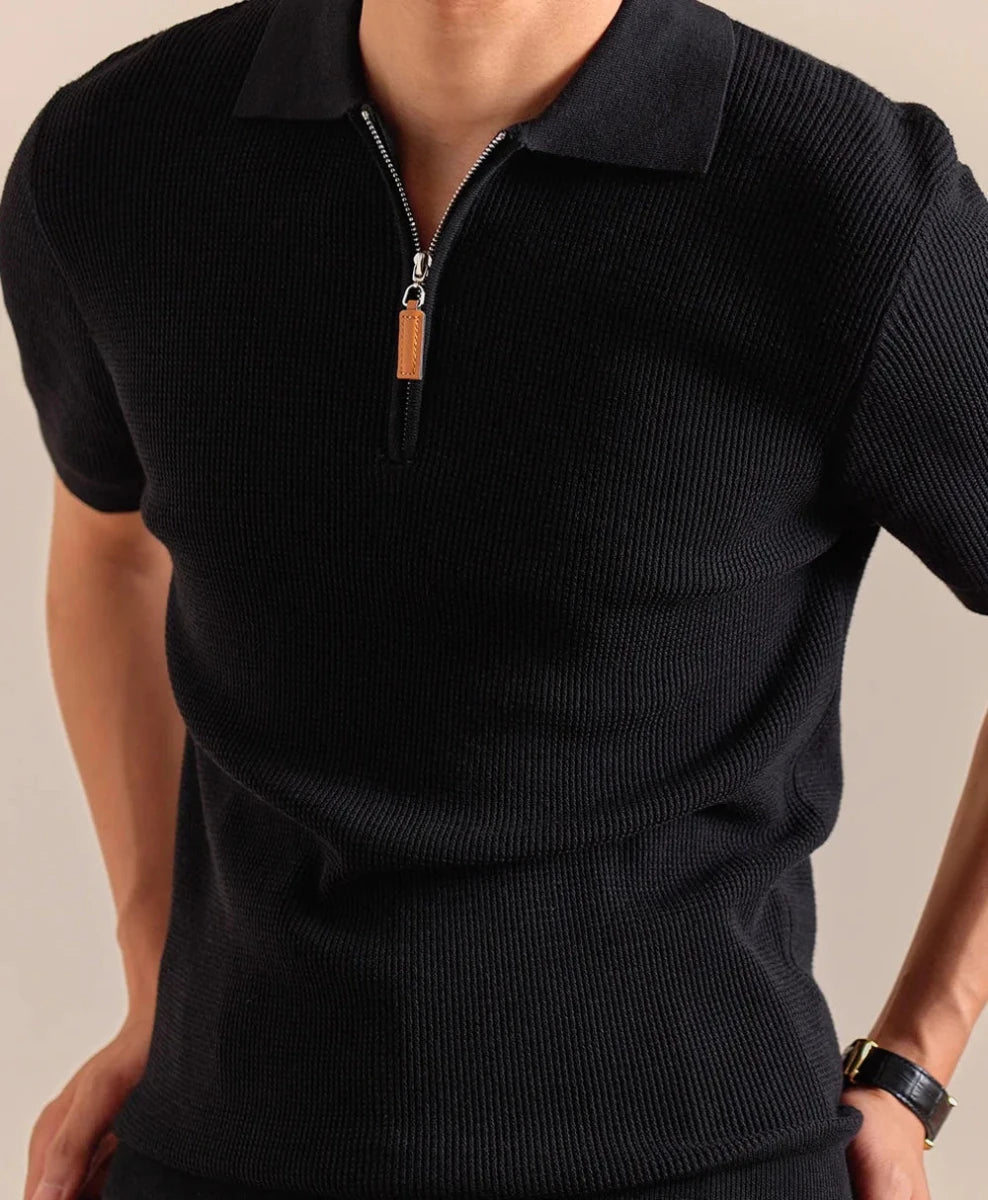 Lyocell blend knitted zippper polo t-shirt - Antonios
