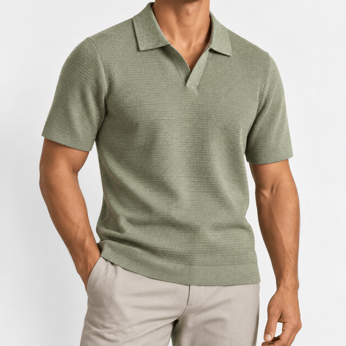 Lyocell knit polo shirt - AntoniosClothing - Sage Green