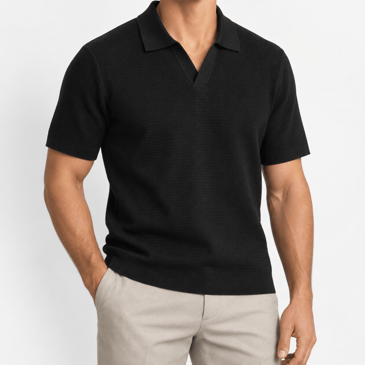 Lyocell knit polo shirt - AntoniosClothing - Black