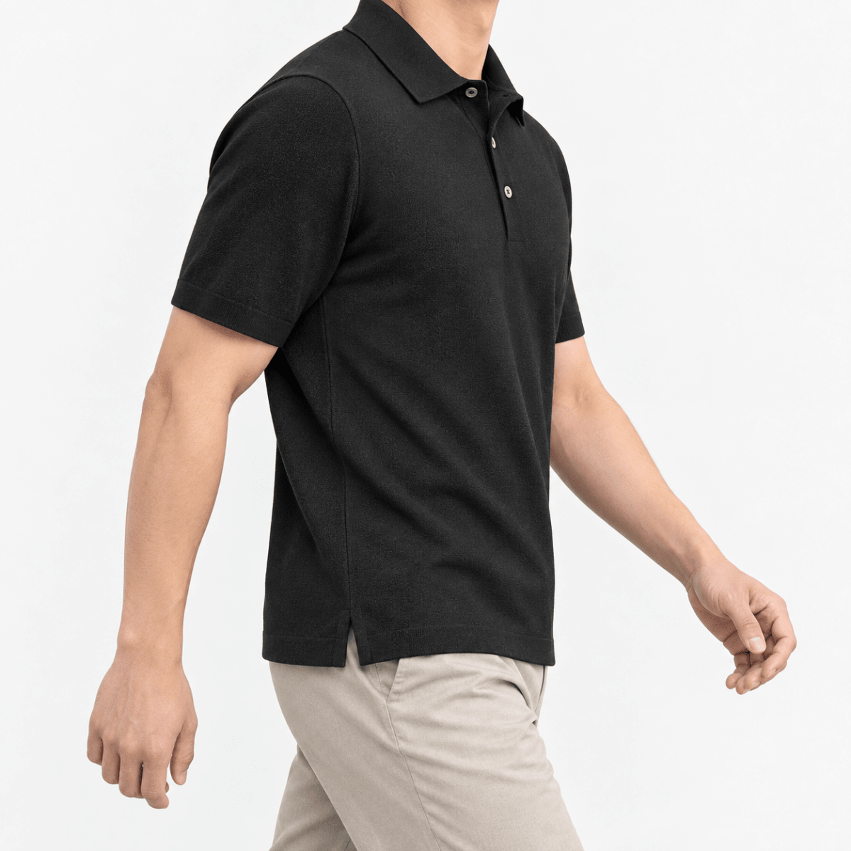 Lyocell silk polo with a fine textured knit - AntoniosClothing - Black