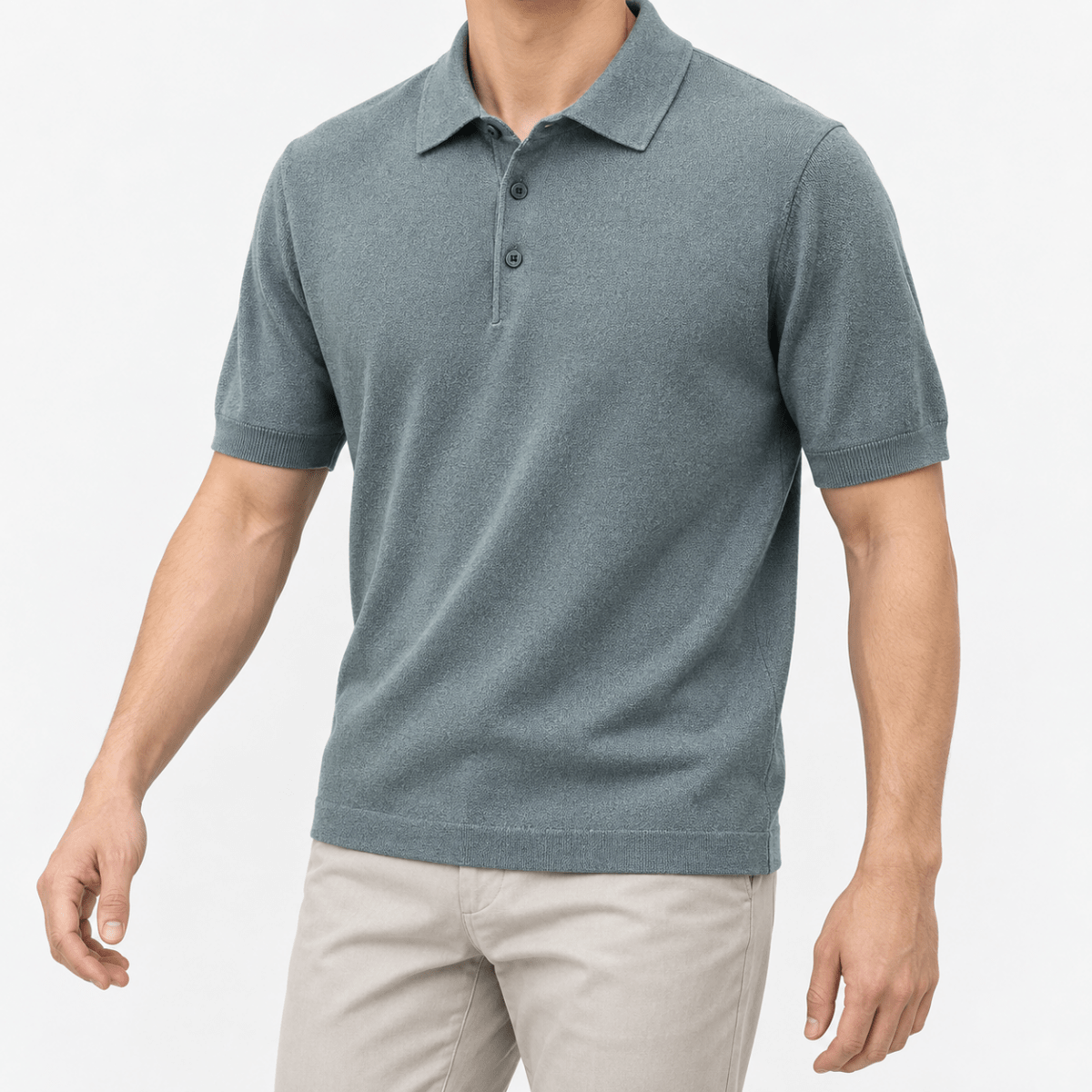 Lyocell silk polo with a fine textured knit - AntoniosClothing - Blue gray
