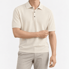 Lyocell silk polo with a fine textured knit - AntoniosClothing - Cream