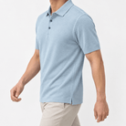 Lyocell silk polo with a fine textured knit - AntoniosClothing - Light blue