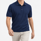 Lyocell silk polo with a fine textured knit - AntoniosClothing - Navy blue