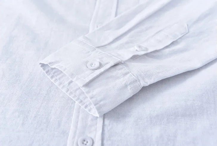 Mandarin collar retro casual japanese style cotton linen shirt - Antonios