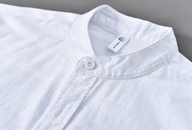 Mandarin collar retro casual japanese style cotton linen shirt - Antonios