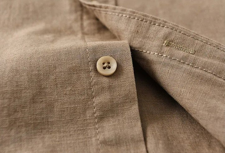 Mandarin collar retro casual japanese style cotton linen shirt - Antonios