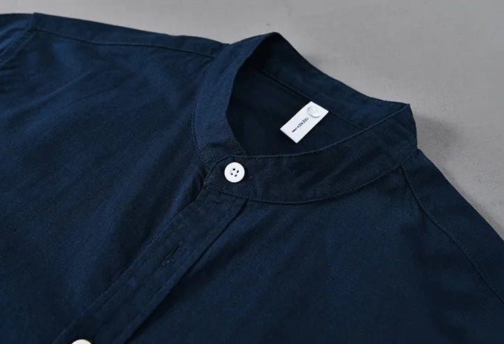 Mandarin collar retro casual japanese style cotton linen shirt - Antonios