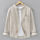 Mandarin collar retro casual japanese style cotton linen shirt - Antonios