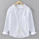 Mandarin collar retro casual japanese style cotton linen shirt - Antonios
