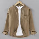 Mandarin collar retro casual japanese style cotton linen shirt - Antonios