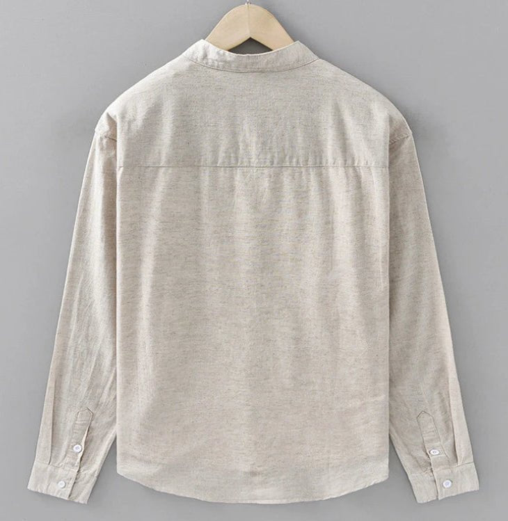 Mandarin collar retro casual japanese style cotton linen shirt - Antonios