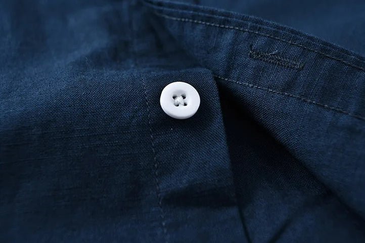 Mandarin collar retro casual japanese style cotton linen shirt - Antonios