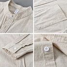 Mandarin collar retro casual japanese style cotton linen shirt - Antonios