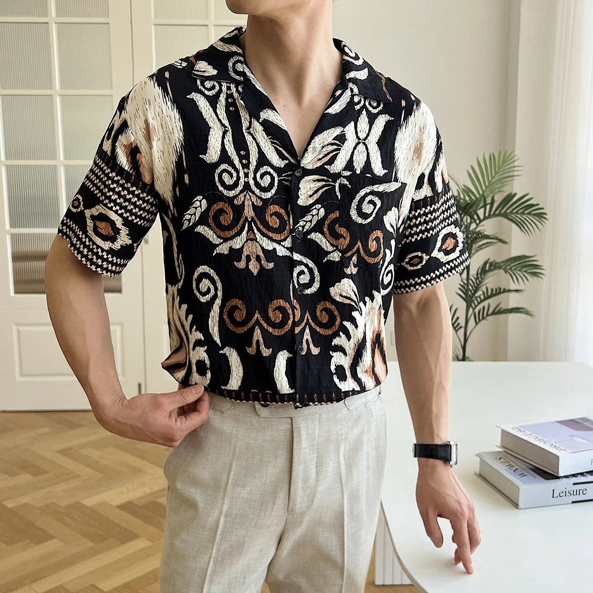 Men's cuban collar short sleeve shirt Summer - Antonios