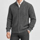 Men's merino wool zip-collar cardigan - AntoniosClothing - Dark grey