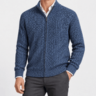 Men's merino wool zip-collar cardigan - AntoniosClothing - Blue