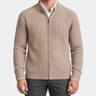 Men's merino wool zip-collar cardigan - AntoniosClothing - Camel