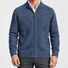 Men's merino wool zip-collar cardigan - AntoniosClothing - Blue