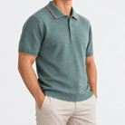 Merino wool polo with contrast trim - AntoniosClothing - Sage green