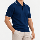 Merino wool polo with contrast trim - AntoniosClothing - Navy