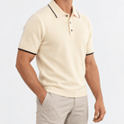 Merino wool polo with contrast trim - AntoniosClothing - Cream