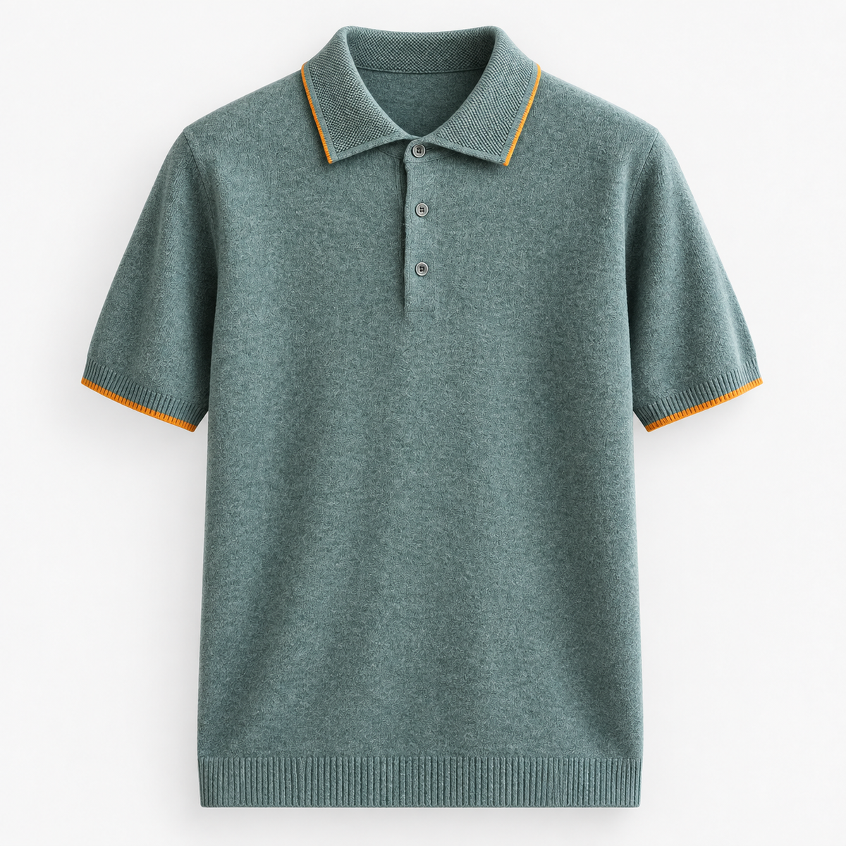 Merino wool polo with contrast trim in sage green, product cover