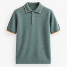 Merino wool polo with contrast trim in sage green, product cover