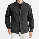 Microcheck band collar shirt with panel seams - AntoniosClothing - Dark gray