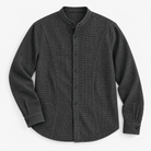 Microcheck band collar shirt with panel seams - AntoniosClothing - Dark gray